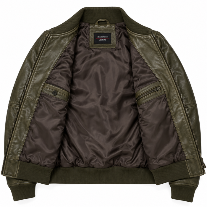 Hawkeye Olive Men's Leather Utility Aviator Bomber | Blackstone Jackets