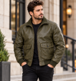 Hawkeye Olive Men's Leather Utility Aviator Bomber | Blackstone Jackets