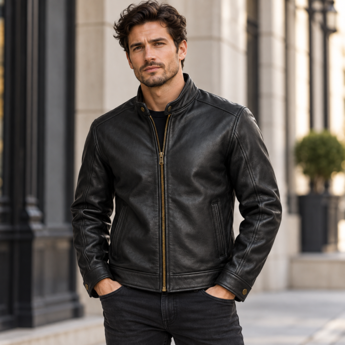 Jetstream Black Men's Aviator Leather Jacket | Blackstone Jackets