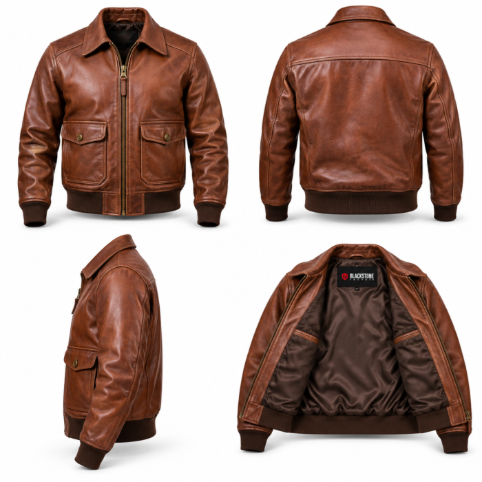 Bishop Russet Brown Men's A-2 Flight Leather Jacket | Blackstone Jackets