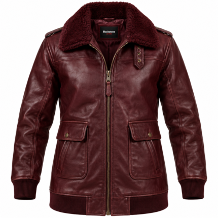 Hudson Burgundy Men's Leather Longline Aviator Jacket | Blackstone Jackets