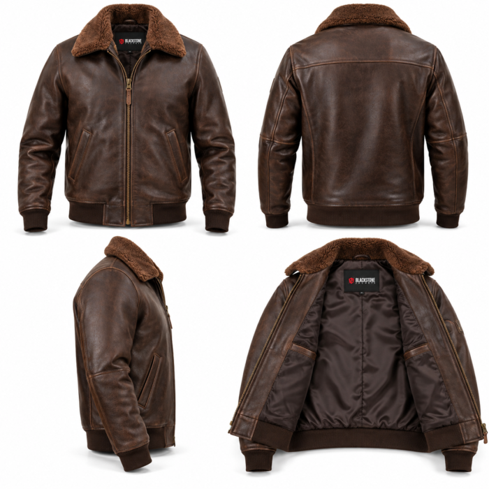 Liberty Seal Brown Men's Aviator Leather Jacket | Blackstone Jackets