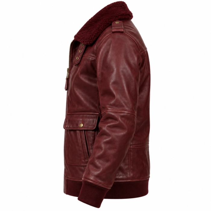 Hudson Burgundy Men's Leather Longline Aviator Jacket | Blackstone Jackets