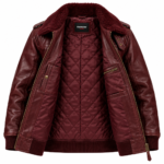 Hudson Burgundy Men's Leather Longline Aviator Jacket | Blackstone Jackets