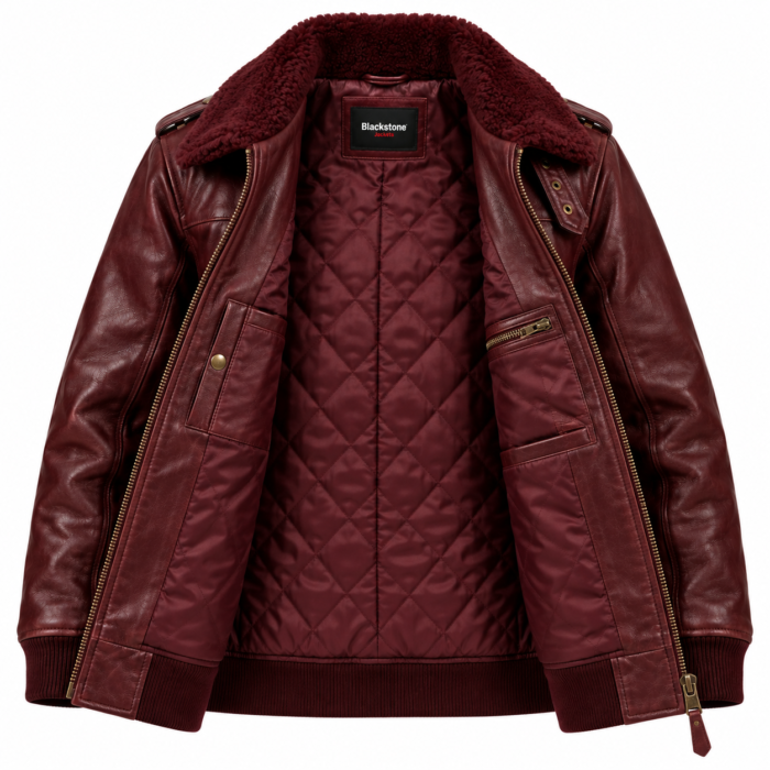 Hudson Burgundy Men's Leather Longline Aviator Jacket | Blackstone Jackets