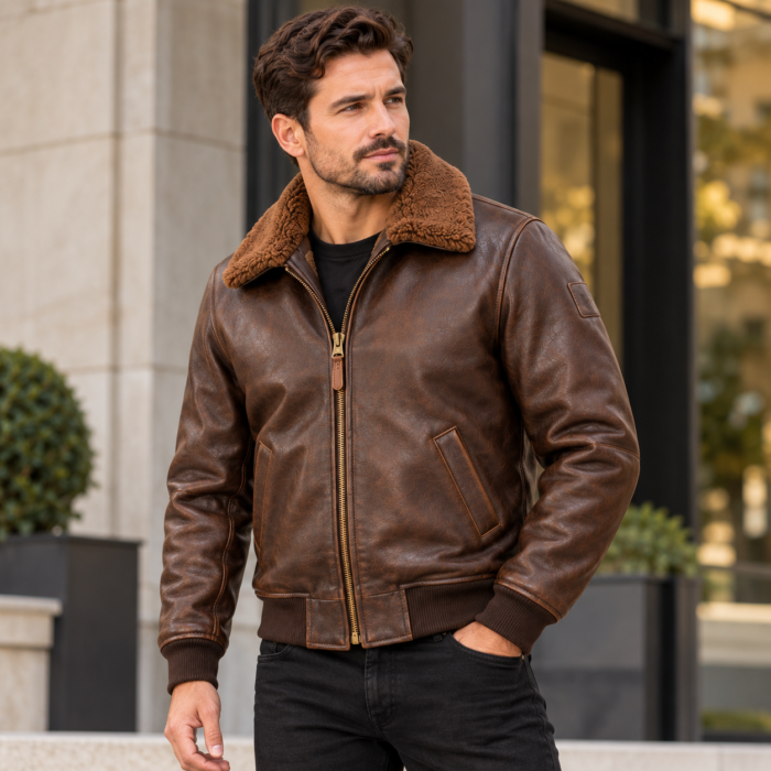 Liberty Seal Brown Men's Aviator Leather Jacket | Blackstone Jackets