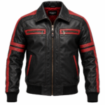 Jetstream Black / Red Men's Leather Performance Flight Bomber | Blackstone Jackets