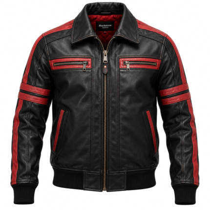 Jetstream Black / Red Men's Leather Performance Flight Bomber | Blackstone Jackets