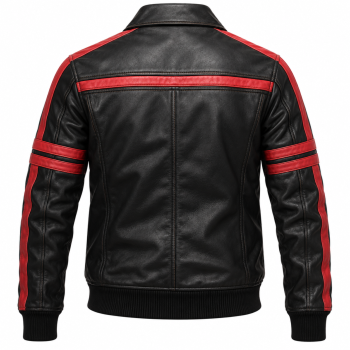Jetstream Black / Red Men's Leather Performance Flight Bomber | Blackstone Jackets