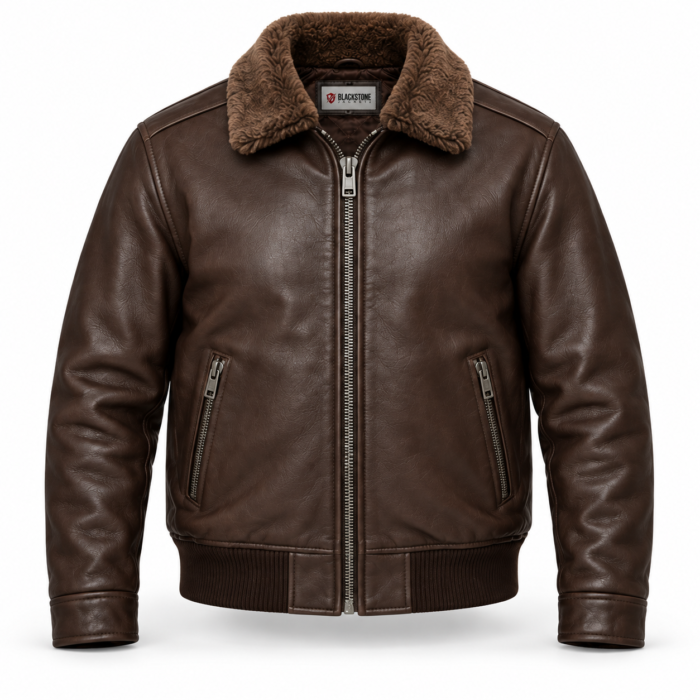 Maverick Dark Chocolate Brown Men's Aviator Leather Jacket | Blackstone Jackets