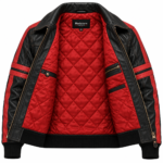 Jetstream Black / Red Men's Leather Performance Flight Bomber | Blackstone Jackets