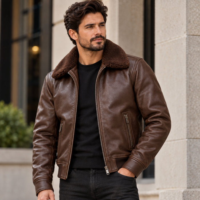 Maverick Dark Chocolate Brown Men's Aviator Leather Jacket | Blackstone Jackets