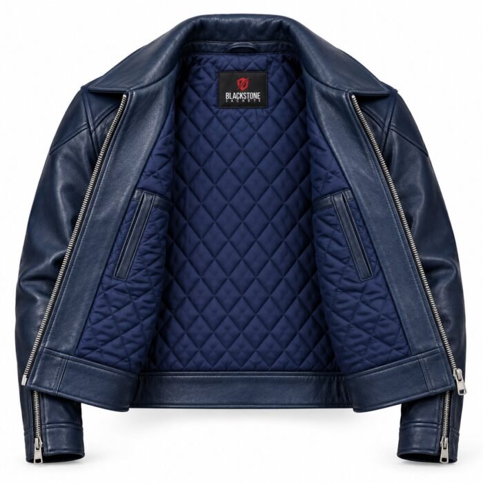 Zephyr Navy Women's Leather Modern Cropped Aviator | Blackstone Jackets