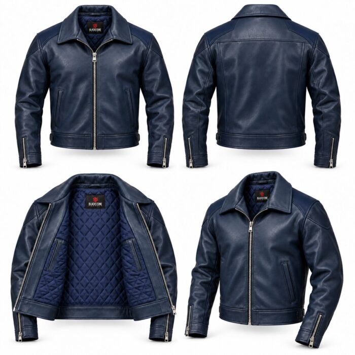 Zephyr Navy Women's Leather Modern Cropped Aviator | Blackstone Jackets