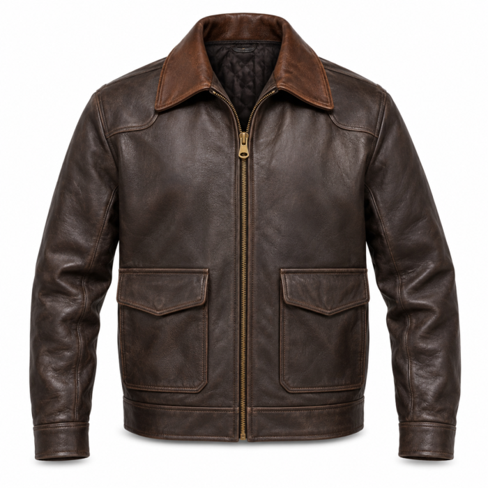 Altair Dark Brown Men's Leather Relaxed Aviator Bomber | Blackstone Jackets