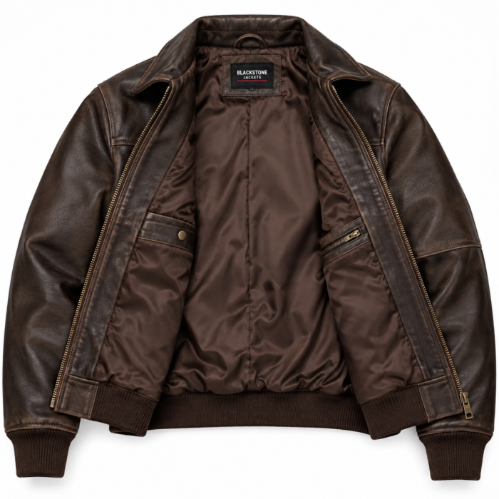 Altair Dark Brown Men's Leather Relaxed Aviator Bomber | Blackstone Jackets