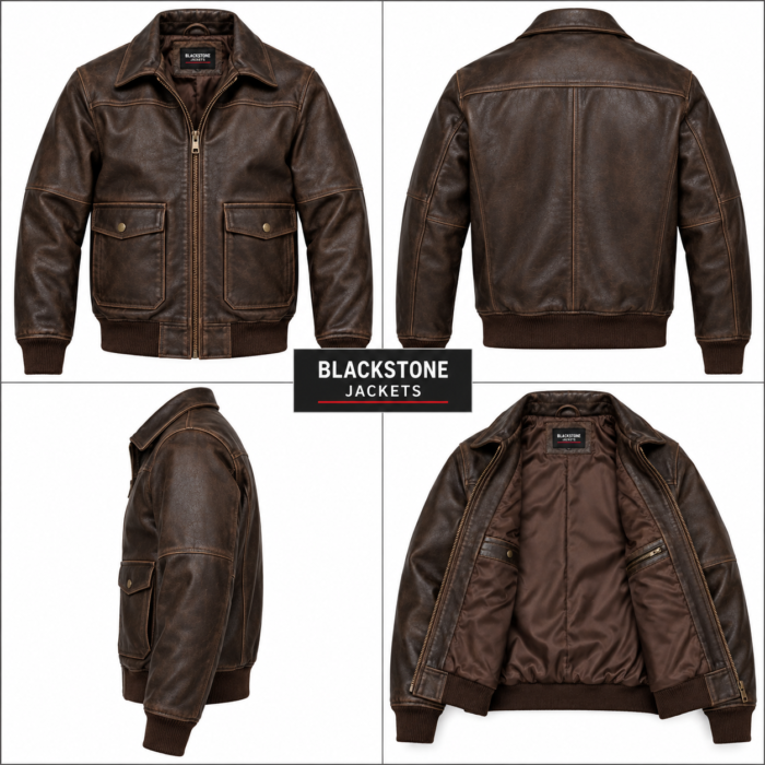 Altair Dark Brown Men's Leather Relaxed Aviator Bomber | Blackstone Jackets