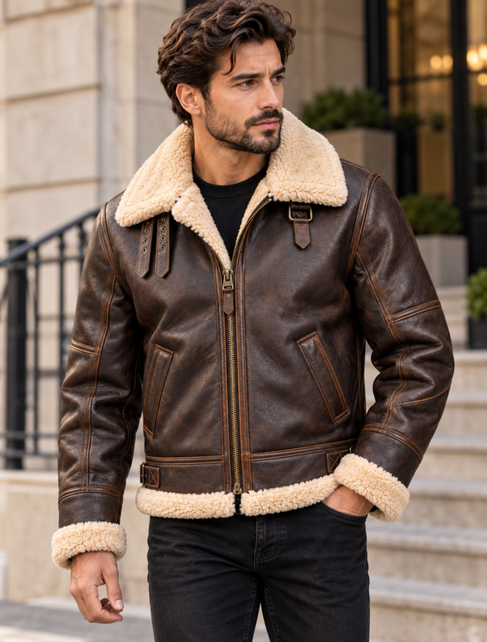 Kodiak Dark Brown / Cream Men's Leather Cold-Weather Aviator | Blackstone Jackets