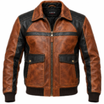 Maverick Cognac / Black Men's Leather Panelled Flight Jacket | Blackstone Jackets