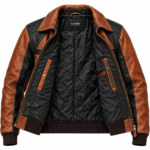 Maverick Cognac / Black Men's Leather Panelled Flight Jacket | Blackstone Jackets