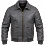 Mercury Slate Grey Men's Leather Minimal Aviator Jacket | Blackstone Jackets