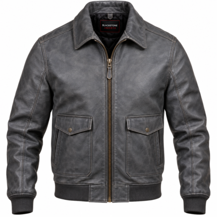 Mercury Slate Grey Men's Leather Minimal Aviator Jacket | Blackstone Jackets