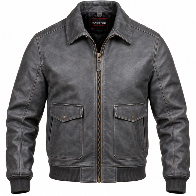 Mercury Slate Grey Men's Leather Minimal Aviator Jacket | Blackstone Jackets