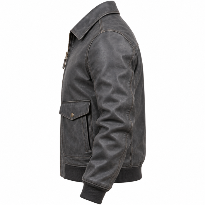 Mercury Slate Grey Men's Leather Minimal Aviator Jacket | Blackstone Jackets
