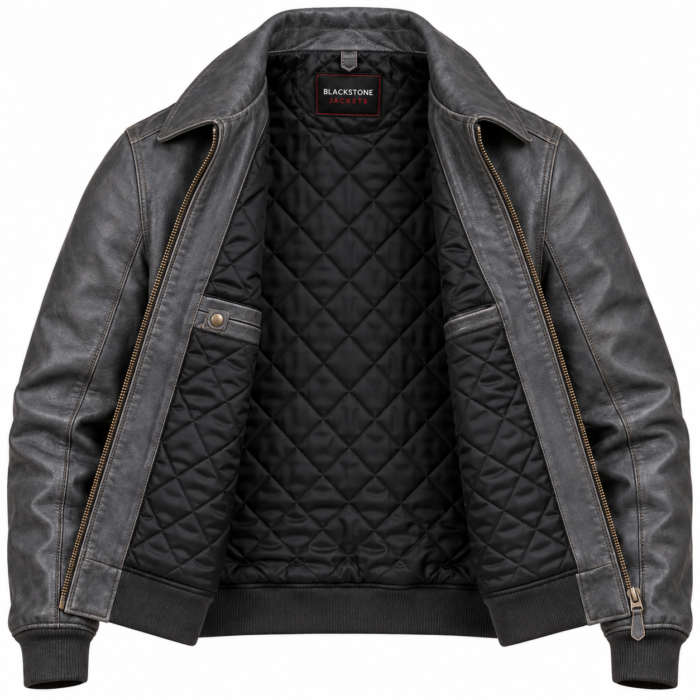 Mercury Slate Grey Men's Leather Minimal Aviator Jacket | Blackstone Jackets