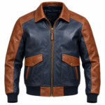 Orion Navy / Cognac Men's Leather Two-Tone Flight Bomber | Blackstone Jackets