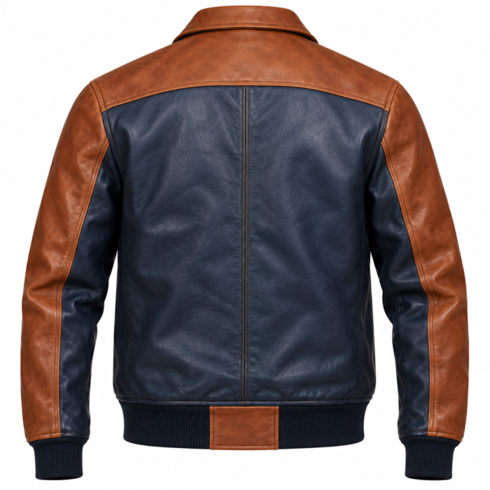 Orion Navy / Cognac Men's Leather Two-Tone Flight Bomber | Blackstone Jackets
