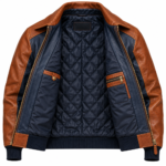 Orion Navy / Cognac Men's Leather Two-Tone Flight Bomber | Blackstone Jackets
