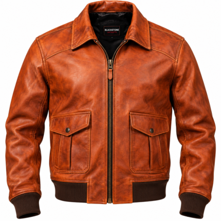 Phoenix Burnt Orange Men's Leather Retro Aviator Bomber | Blackstone Jackets