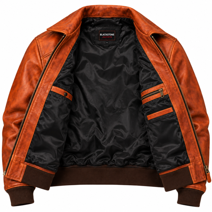 Phoenix Burnt Orange Men's Leather Retro Aviator Bomber | Blackstone Jackets