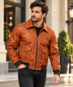 Phoenix Burnt Orange Men's Leather Retro Aviator Bomber | Blackstone Jackets