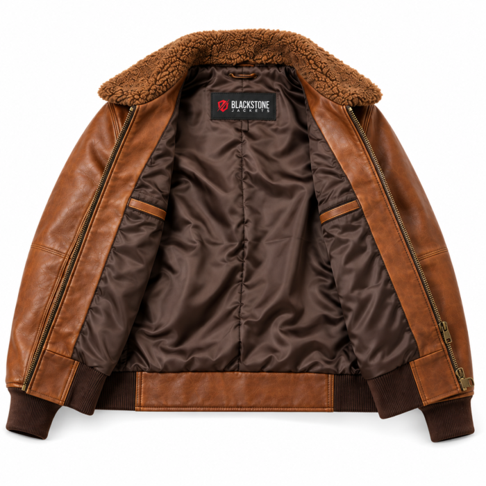 Orion Light Tobacco Brown Men's Aviator Leather Jacket | Blackstone Jackets