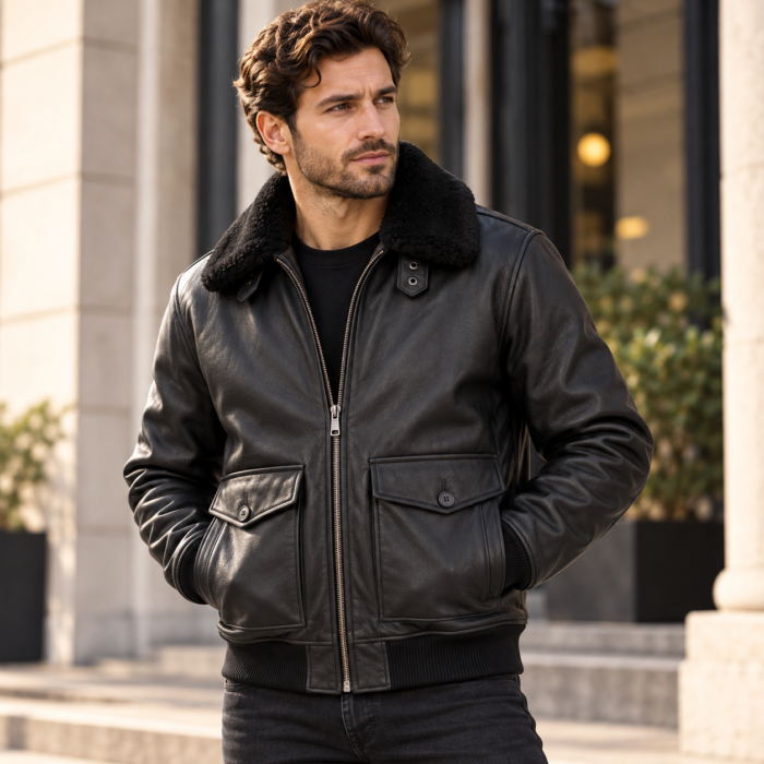 Canyon Black Men's G-1 Flight Leather Jacket | Blackstone Jackets