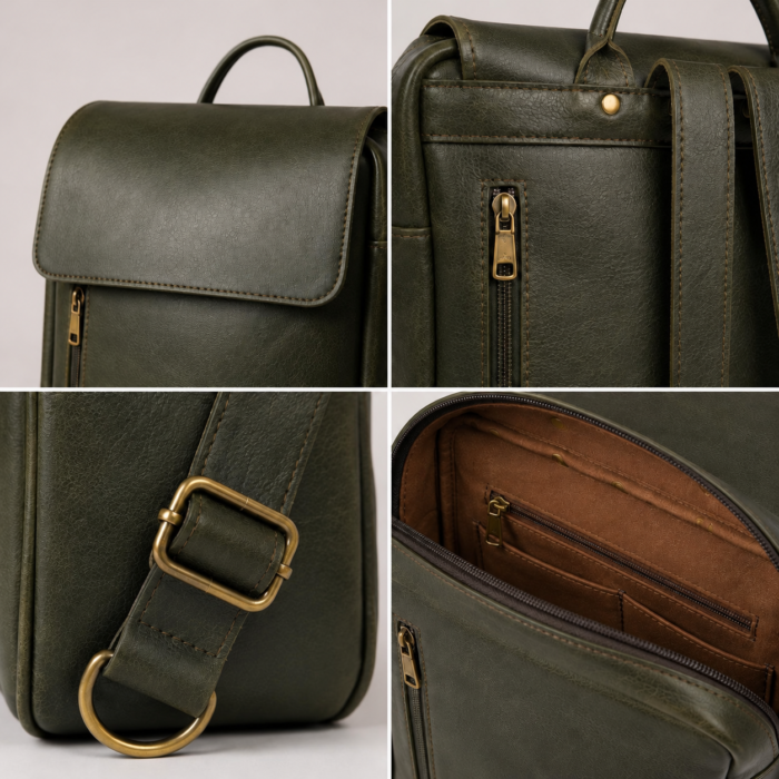 Olive Green Leather Backpack Handmade Laptop Travel Rucksack Stylish Unisex Work School Bag Gift
