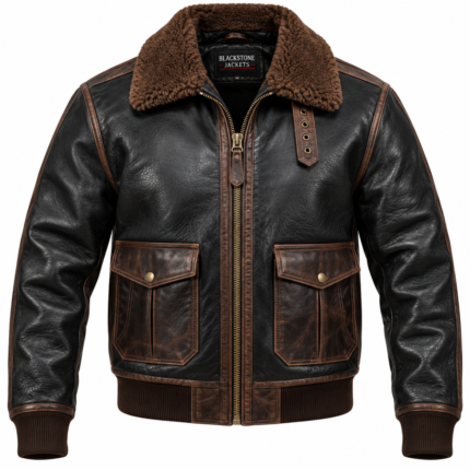 Ranger Black / Brown Men's Leather Rugged Flight Jacket | Blackstone Jackets