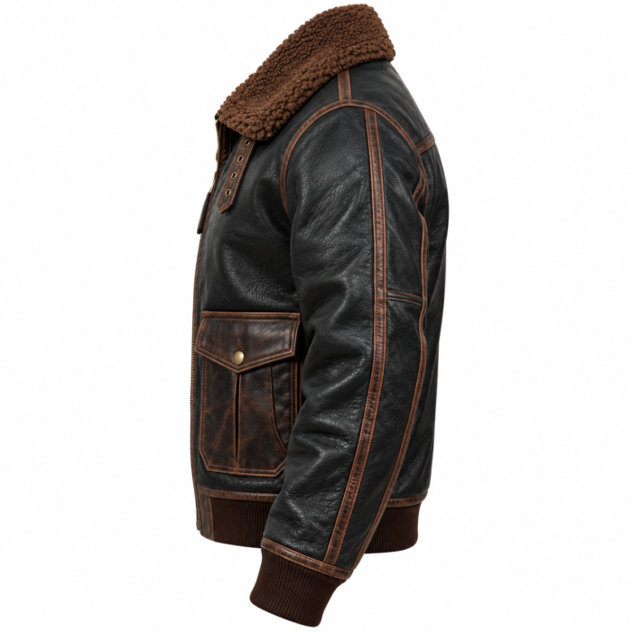 Ranger Black / Brown Men's Leather Rugged Flight Jacket | Blackstone Jackets