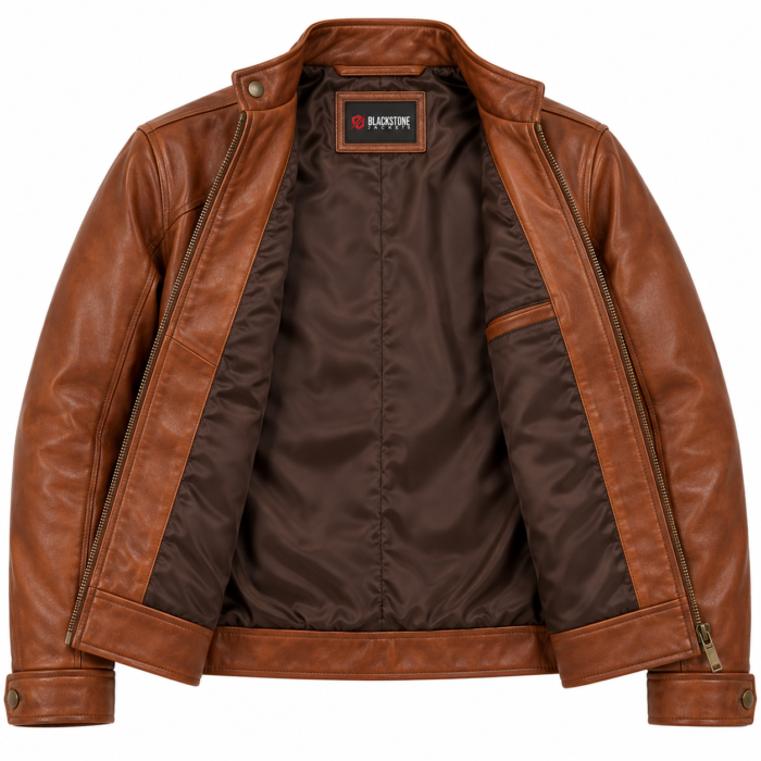 Nomad Cognac Brown Men's Aviator Leather Jacket | Blackstone Jackets