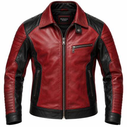 Redline Deep Red / Black Men's Leather Modern Aviator Racer | Blackstone Jackets