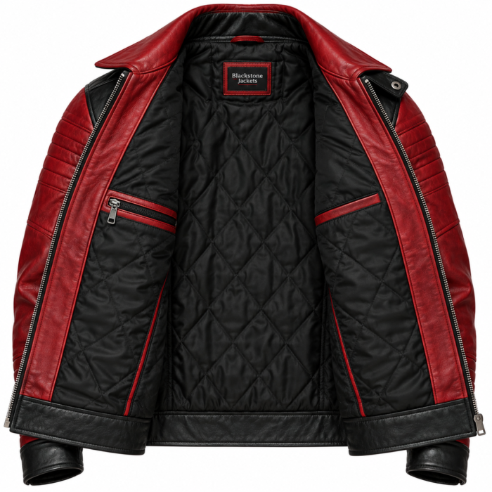 Redline Deep Red / Black Men's Leather Modern Aviator Racer | Blackstone Jackets