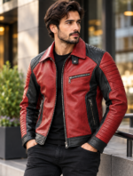 Redline Deep Red / Black Men's Leather Modern Aviator Racer | Blackstone Jackets