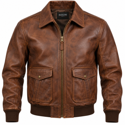 Ridge Tobacco Brown Men's Leather Classic Flight Blouson | Blackstone Jackets