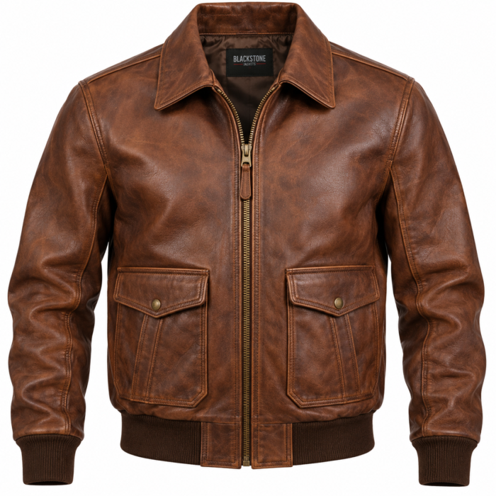 Ridge Tobacco Brown Men's Leather Classic Flight Blouson | Blackstone Jackets - Image 1