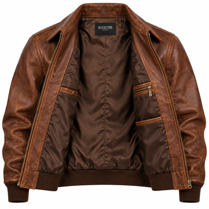 Ridge Tobacco Brown Men's Leather Classic Flight Blouson | Blackstone Jackets