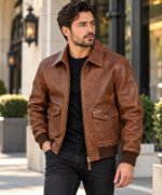 Ridge Tobacco Brown Men's Leather Classic Flight Blouson | Blackstone Jackets