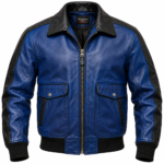 Skyline Royal Blue / Black Men's Leather Contemporary Aviator Bomber | Blackstone Jackets