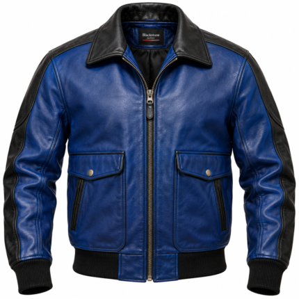 Skyline Royal Blue / Black Men's Leather Contemporary Aviator Bomber | Blackstone Jackets
